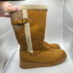 Dream Pairs Mid Calf Boots Brown White Warm Faux Fur Womens Size 10